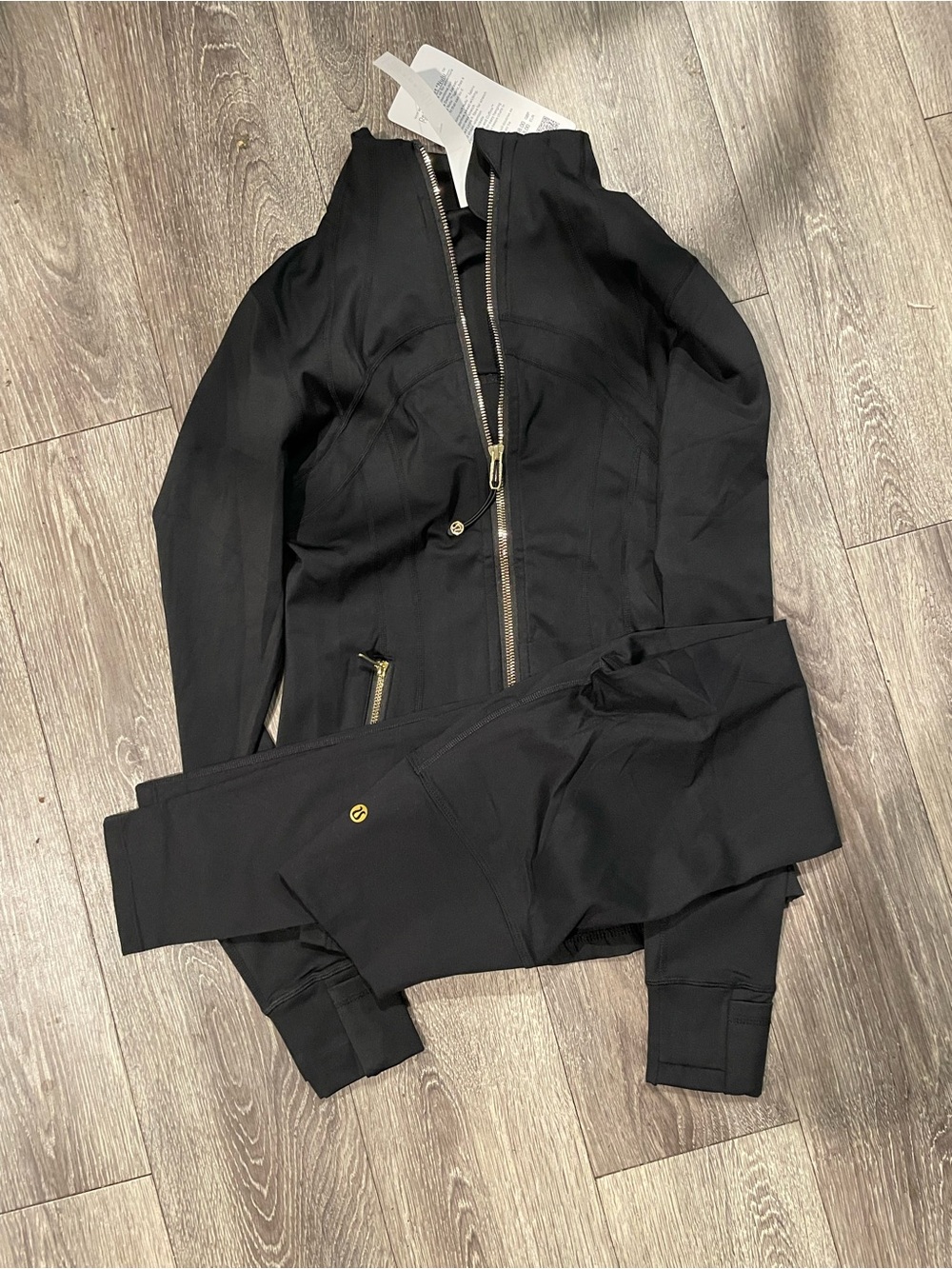 lululemon athletica Black Bomber Jacket with Gold Accents